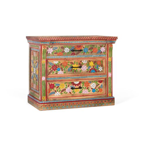Commode À Trois Tiroirs En Bois De Manguier Peint À La Main