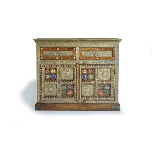 Commode En Bois D'acacia, Céramique Et Bronze
