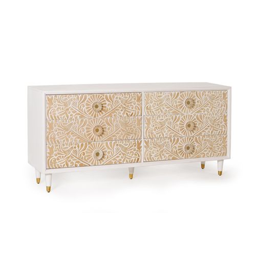 Commode En Bois De Manguier Blanc Avec Détails Dorés