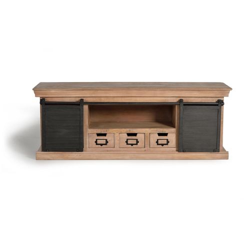 Meuble Tv En Manguier Et Pieds En Métal Naturel Et Gris