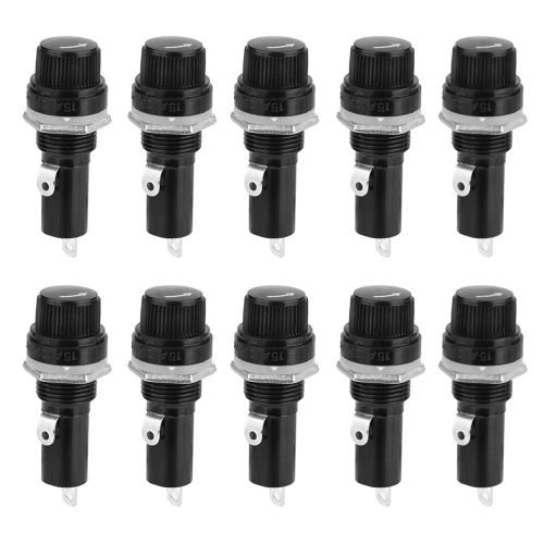 Lot de 10 porte-fusibles a vis pour montage sur panneau, tube plat noir 6 x 30, 10 A, 250 V
