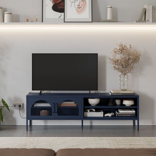 Meuble Tv 2 Portes En Métal L160cm - Bleu Nuit