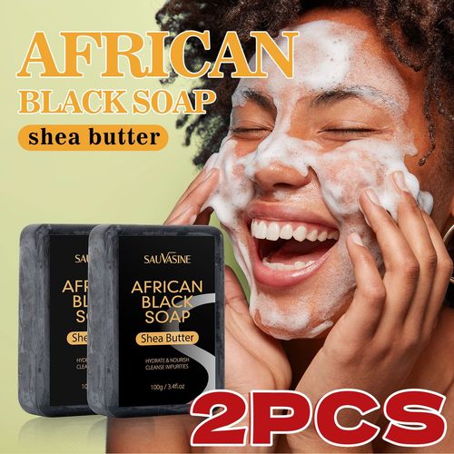 2pcs Savon Noir Africain, Nettoie Le Corps En Profondeur, Hydrate La Peau Contre Les Acariens, Savon Artisanal 