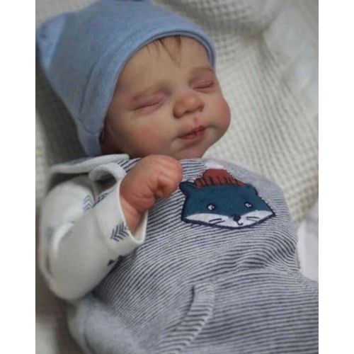 Poupée Reborn Garçon Bébé Réaliste Nouveau-né Cheveux Bruns Doll Baby 50cm