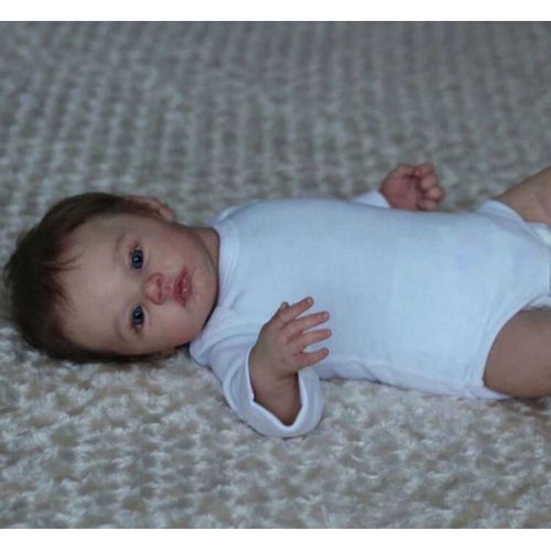 Poupée Fille Reborn Bébé Brun Aux Yeux Bleus Bébé Ultra Réaliste Nouveau-né 45cm