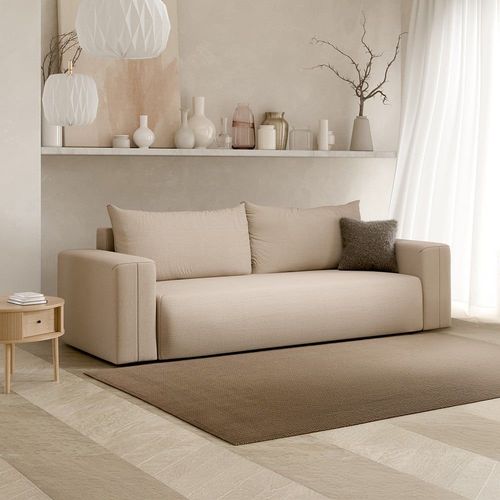 Canapé Droit Convertible Droit 3 Places En Tissu Beige