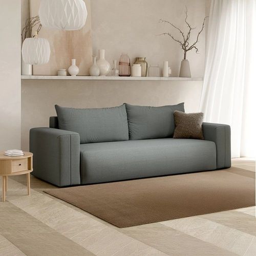 Canapé Droit Convertible Droit 3 Places En Tissu Gris