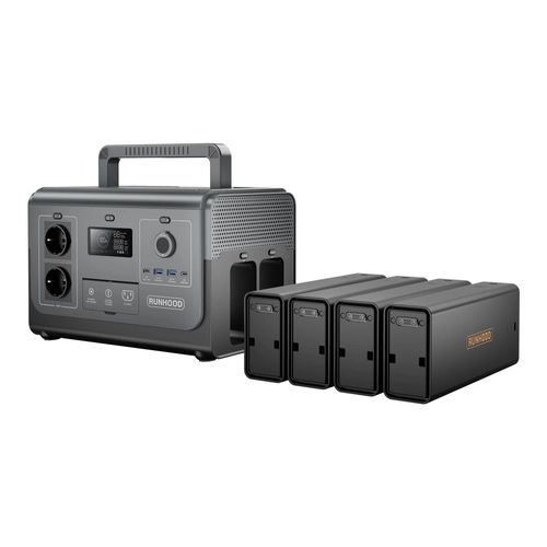 RUNHOOD HE1200 + 4 EB324 ¿ Station Modulaire 1200 W / 1296 Wh avec Batteries Échangeables à Chaud
