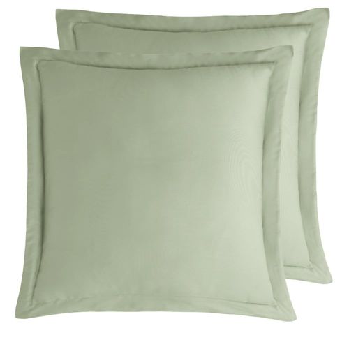 Parure De Lit Satin Coton + 2 Taies Carrées Sauge 140x200 Cm