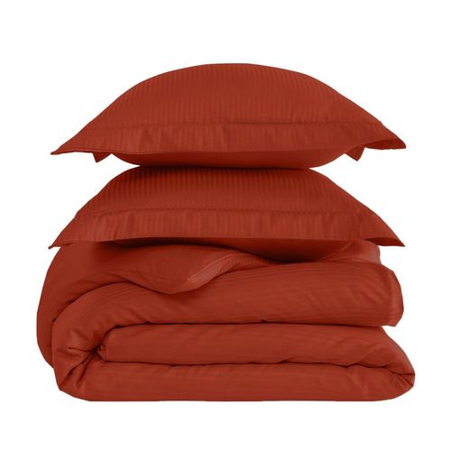 Parure De Lit Satin Rayé Avec 2 Taies Rectangles Terracota 140x200 Cm