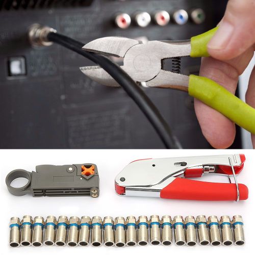 Pince a sertir pour cables coaxiaux a tete F, 22 pieces, pince a denuder, coupe-fil, ensemble d'outils