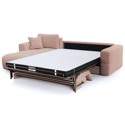 Canapé Angle Gauche Convertible Express 5 Places Velours Texturé Rose