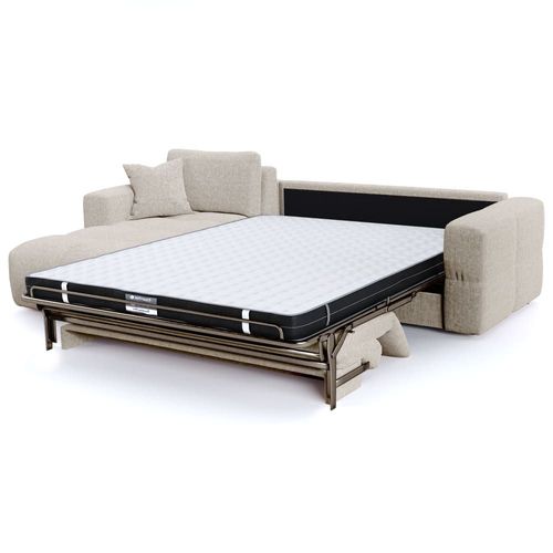 Canapé Angle Gauche Convertible Express 5 Places Velours Texturé Beige