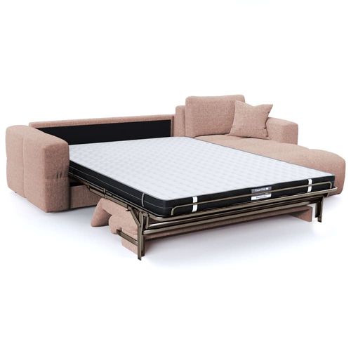 Canapé Angle Droit Convertible Express 5 Places Velours Texturé Rose