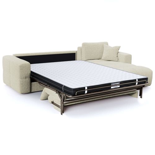 Canapé Angle Droit Convertible Express 5 Places Velours Texturé Crème