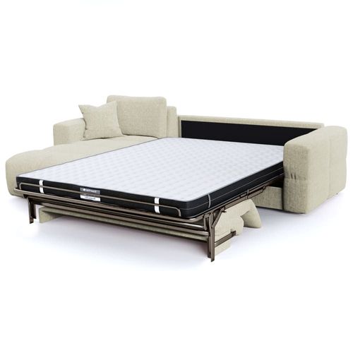 Canapé Angle Gauche Convertible Express 5 Places Velours Texturé Crème