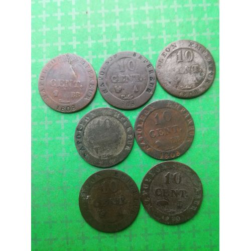 10 Centimes Napoléon 1er 1808-1809-1810 Lot De Sept Monnaies
