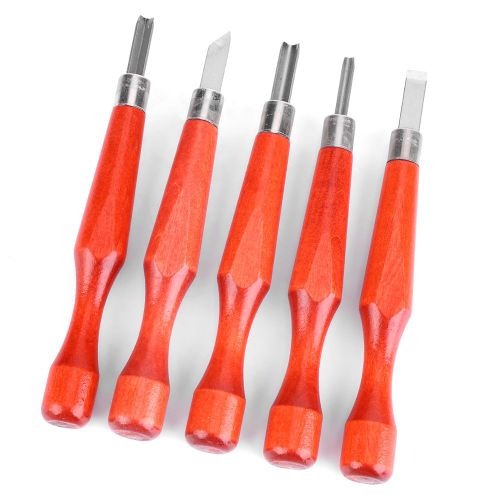 Ensemble de 5 burins a bois avec manche en bouleau et alliage d'acier