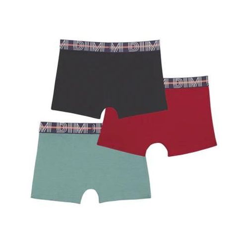 Dim Lot De 3 Boxers Garçon En Coton Stretch Rouge Bleu Vert Ecodim Classic