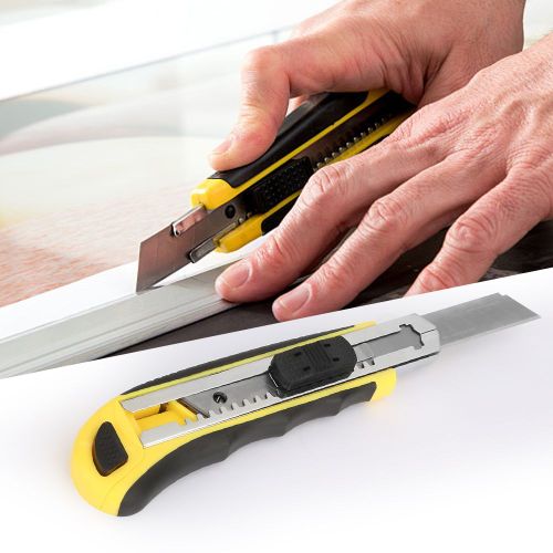 Couteau utilitaire pratique en acier inoxydable avec manche en caoutchouc pour couper du papier, du plastique et du carton