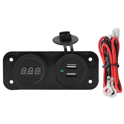 Chargeur De Voiture Double Port Usb 1 A/2,1 A + Voltmetre Numerique 12 V/24 V Pour Voiture Et Bateau (Jaune)
