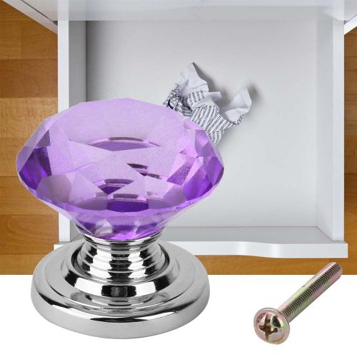 1 poignee de tiroir en cristal de 40 mm en forme de diamant avec disque argente (violet)