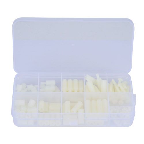 Kit de vis et ecrous de fixation en plastique M3, 120 pieces, 1 boite, en nylon blanc