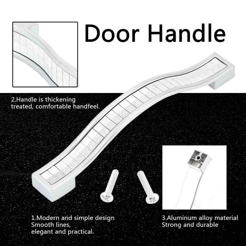 Poignee de porte d'armoire en alliage de zinc et cristal diamant 6708 (blanc et argent 96 mm)