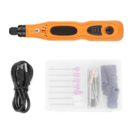 1 ensemble de mini-perceuse electrique rechargeable 3,6 V avec stylo de sculpture sur jade (orange)