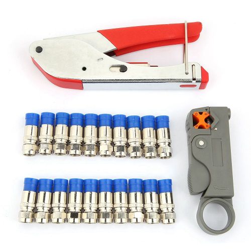 Ensemble de pinces a sertir pour cables coaxiaux et reseau + 20 tetes F RG6