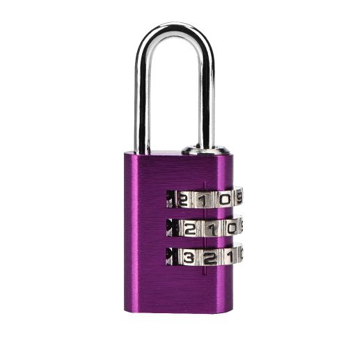 Cadenas a combinaison a 3 chiffres en alliage d'aluminium avec mot de passe pour porte, armoire, cloture (violet)