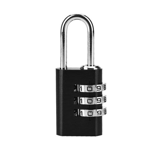Cadenas a combinaison a 3 chiffres en alliage d'aluminium avec mot de passe pour porte, armoire, cloture (noir)