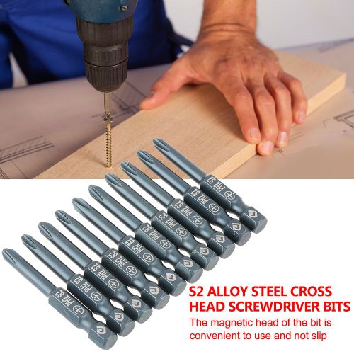 Jeu de 10 embouts de tournevis cruciformes a tige hexagonale de 50 mm en acier allie S2, 6,3 x 50 x ¿µ4 x PH2