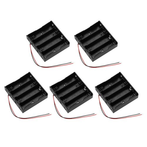 Lot de 5 boitiers de rangement en plastique noir pour piles, avec fils conducteurs, pour 4 piles 18650