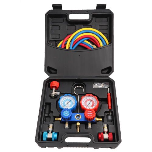 Ensemble de manometres pour refrigerant R134a pour climatisation avec flexibles de charge de 1,5 m