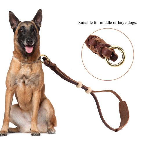 Hjlian Collier Reglable Pour Chien Et Chiot, En Cuir Synthetique Et Perles En Bois, Marron