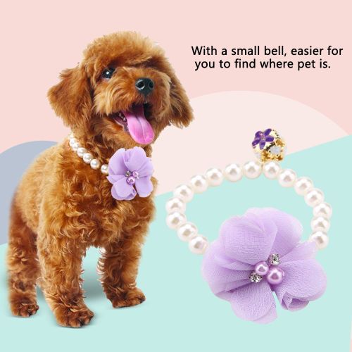 Hjlian Collier Elastique En Perles Et Fleurs Pour Chien Et Chiot (Violet)