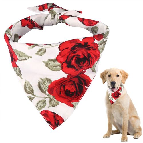 Hjlian Collier Echarpe Pour Chien Et Chiot, Bavoir, Bandage, Bandana, Rose Romantique (Blanc)