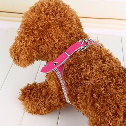 Hjlian Harnais En Cuir Avec Strass Pour Chien Et Chiot, Sangle De Poitrine, Rose, Rouge, Taille M