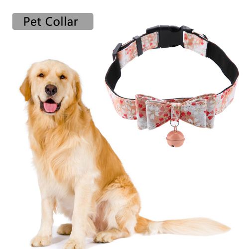 Hjlian Collier Pour Chien Imprime Fleurs Douces Avec Noud Papillon Et Clochette, Rose, Taille L