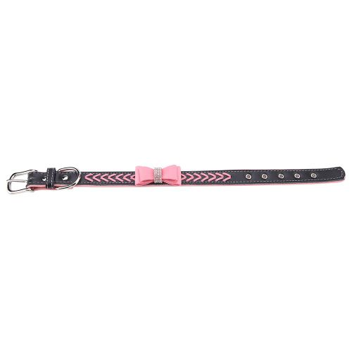 Hjlian Collier Pour Chien En Pu Souple Avec Noud Papillon Et Strass, Rose, Taille L