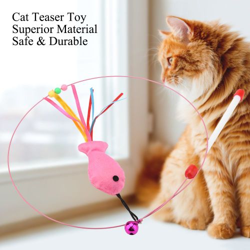 Hjlian Jouet Interactif Pour Chat Et Chaton, Couleur Menthe Coloree, Baguette De Chasse Au Fil, Poisson
