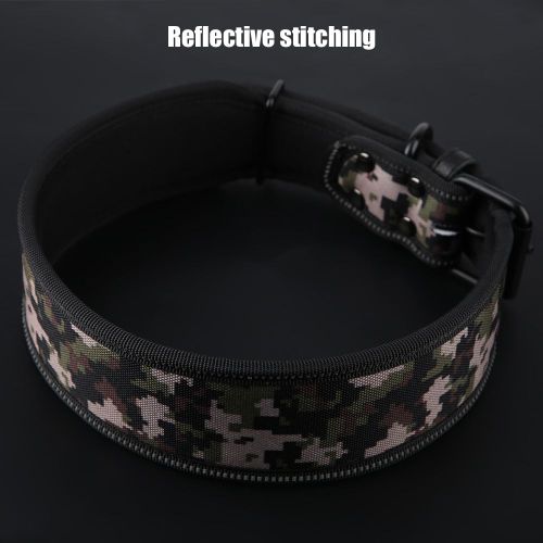 Hjlian Collier Pour Chien Reglable En Nylon Avec Boucle Reflechissante Et Rembourrage Doux, Vert Armee, Taille M