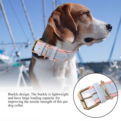 Hjlian Collier Reglable Pour Chien En Cuir Synthetique Mat Souple Double Couche, Bleu Clair, Taille Xl