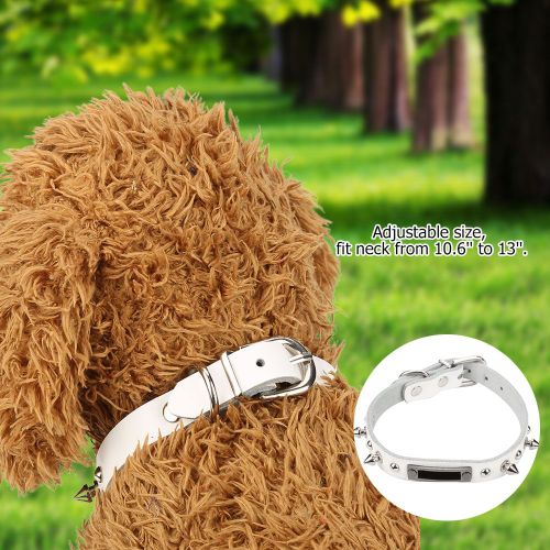 Hjlian Collier Reglable En Cuir Pu Avec Pointes Non Pointues Et Cloutees Pour Petits Chiens Et Chiots (Blanc)