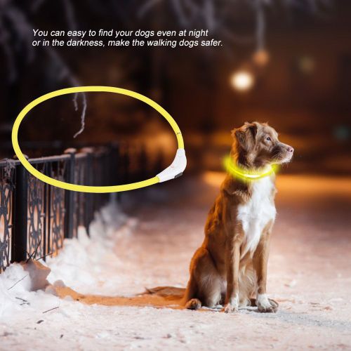 Hjlian Collier Usb Pour Chien De 27,6 Pouces Avec Led Lumineuse Et Anneau De Cou Pour Chien (Jaune)