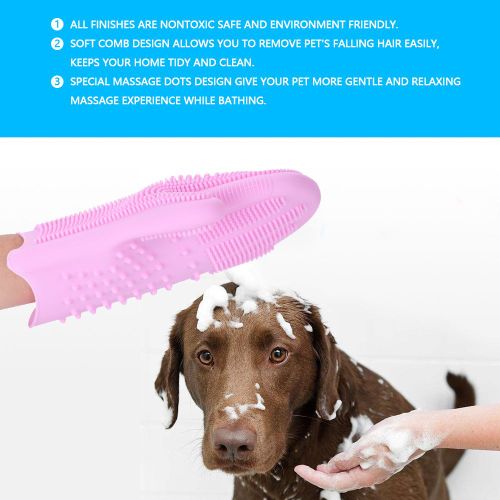 Hjlian Brosse De Bain En Silicone Impermeable Pour Animaux De Compagnie, Gants De Massage Et De Toilettage, Peigne Pour Poils De Chien, Rose