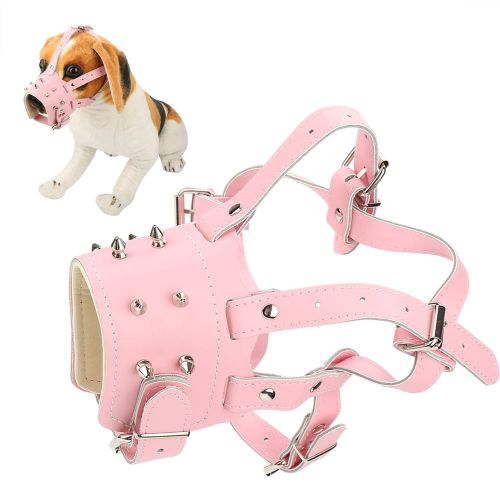 Hjlian Museliere Pour Chien A Rivets Et Sangles Reglables, Protege-Bouche Anti-Morsure Pour Animaux De Compagnie (Rose)