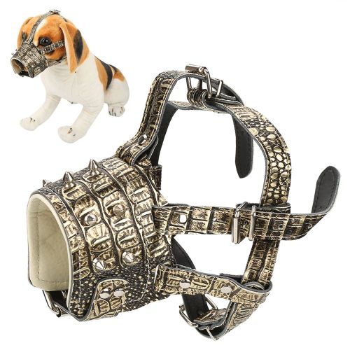 Hjlian Museliere Pour Chien A Rivets Et Sangles Reglables, Protege-Bouche Anti-Morsure Pour Animaux De Compagnie (Marron Dore)