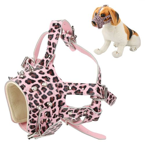 Hjlian Museliere Pour Chien A Rivets Et Sangles Reglables, Protege-Bouche Anti-Morsure Pour Animaux De Compagnie (Leopard)